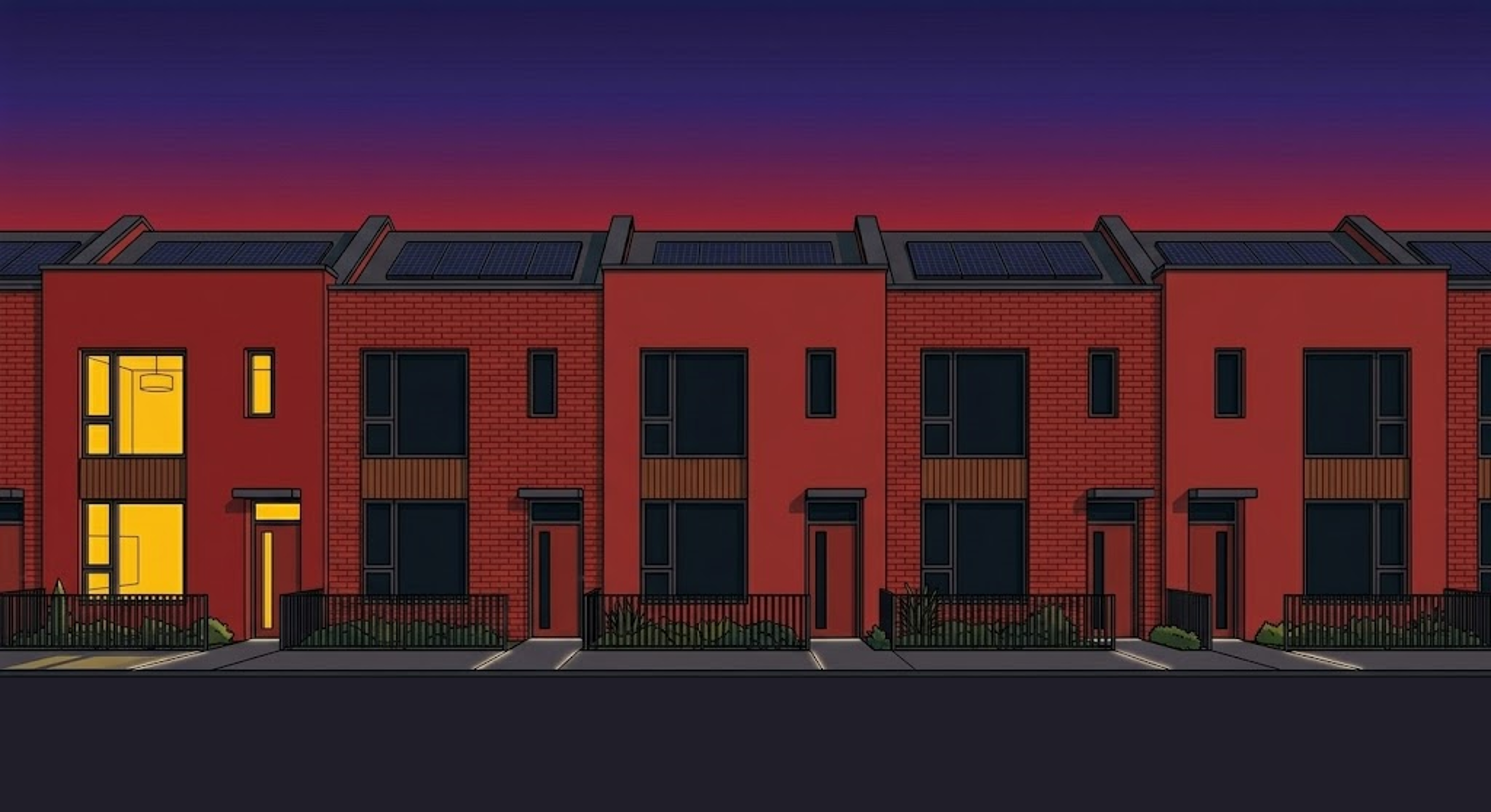Terraced houses at night